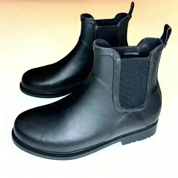 J. Crew Waterproof Rain Boots Booties Shoes Women's Size 7 Black Rubber Pull On - Picture 9 of 10